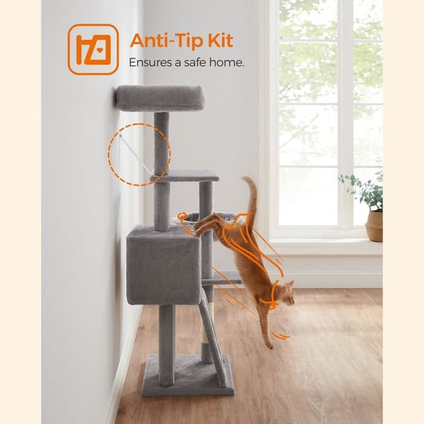 Rootz Cat Tree Tower, jossa sisalilla päällystetyt raapimistolpat - Monitasoinen kissan leikkimökki - Pehmopehmuste - Luiska - Helppo koota - 46 cm x