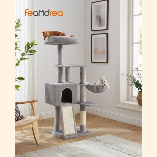 Rootz Cat Tree Tower, jossa sisalilla päällystetyt raapimistolpat - Monitasoinen kissan leikkimökki - Pehmopehmuste - Luiska - Helppo koota - 46 cm x