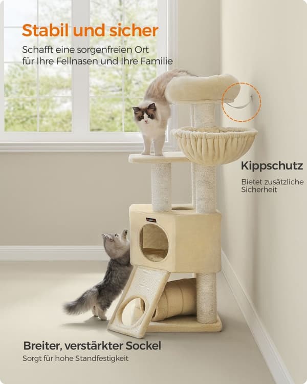 Rootz Cat Tree Tower - Cat Climber - Ridsestolpe - Spånpladestruktur - Plys finish - Sisal Reb - 50cm x 50cm x 141cm