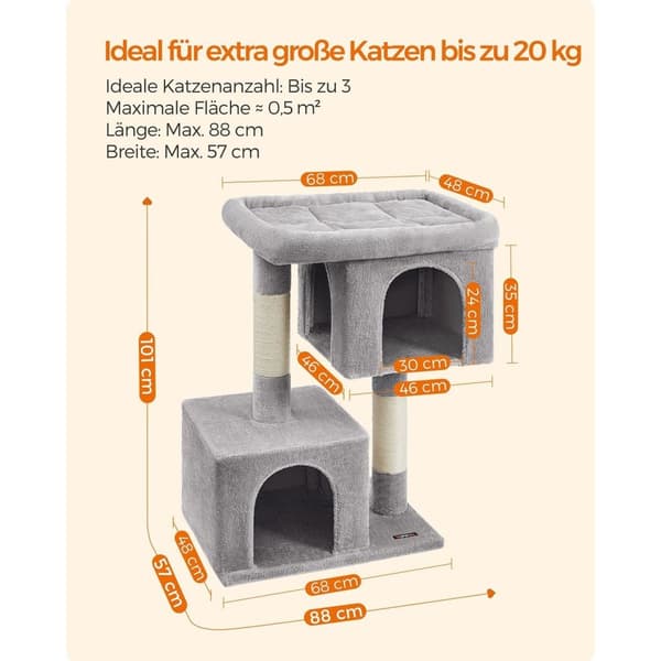 Rootz Skrapstolpe Kattträd - Katttorn - Klätterställning - Spånskiva - Plysch - Sisal - 68cm x 48cm x 101cm
