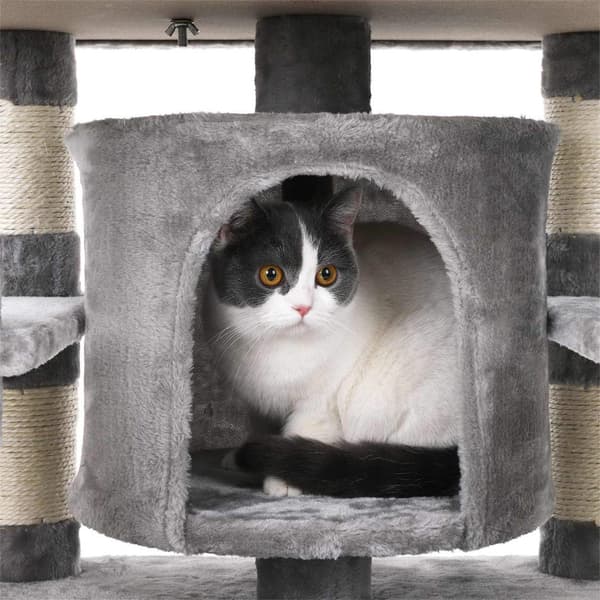 Rootz Multi-Level Cat-kradsestolpe - Klatretårn - Kitty Legeplads - Kattetræ - Spånplade og Sisal - 60 cm x 55 cm x 172 cm