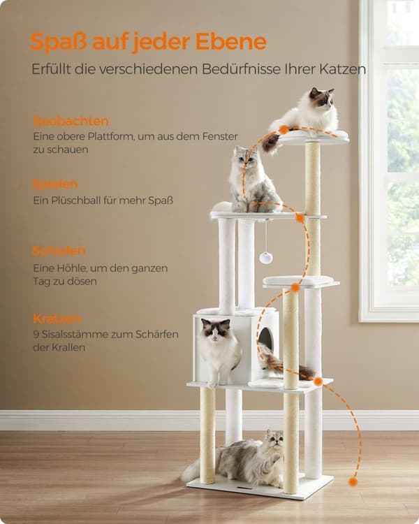 Rootz Large Cat kradsestolpe - Kattetræ - Katteskraber - Spånplade - Plys - Sisal - 58cm x 40cm x 165cm