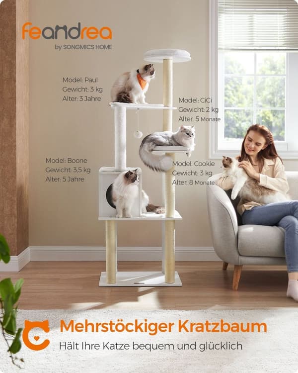 Rootz Large Cat kradsestolpe - Kattetræ - Katteskraber - Spånplade - Plys - Sisal - 58cm x 40cm x 165cm