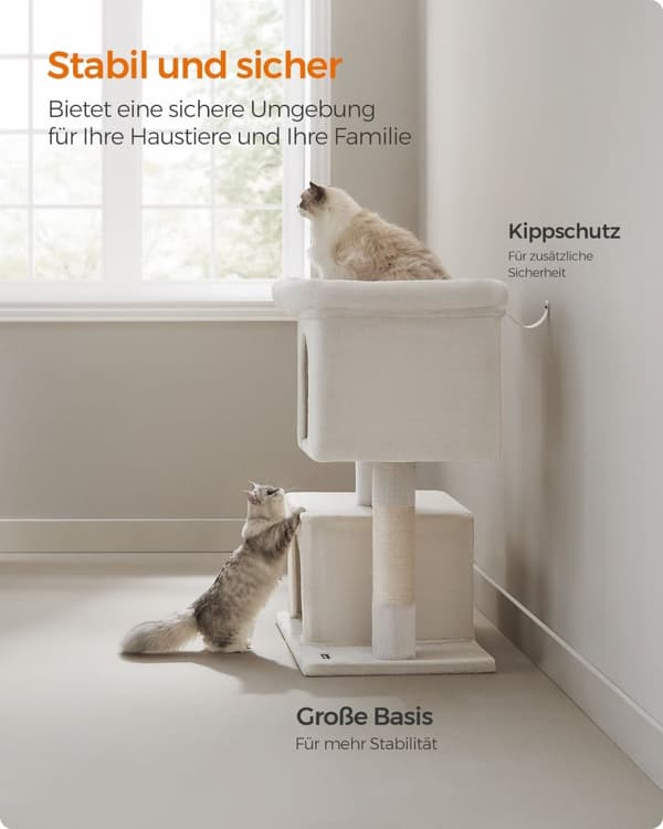 Rootz skrapstolpe - Kattträd - Kattlägenhet - Spånskiva plysch sisal - 68 cm x 48 cm x 101 cm - Gräddvit - 14,3 kg