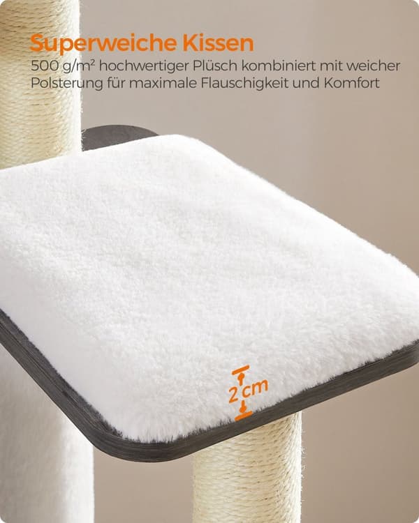 Rootz Kradsestolpe - Kattetræ - Kradse - Spånplade - Plys - Sisal - 58 cm x 40 cm x 165 cm - Tågegrå - 14,4 kg