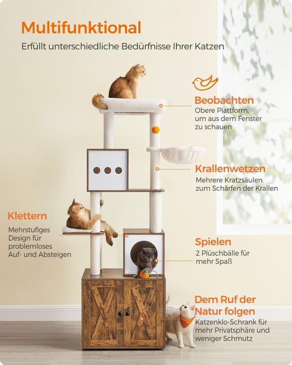 Rootz Kradsestolpe Kattetræ - Vintage Brun - Spånplade - Plys - Sisal - 60 cm x 52 cm x 185 cm - Anti-tip - Omfattende instruktioner