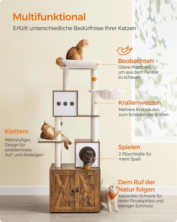Rootz Kradsestolpe Kattetræ - Vintage Brun - Spånplade - Plys - Sisal - 60 cm x 52 cm x 185 cm - Anti-tip - Omfattende instruktioner