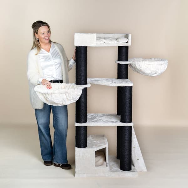 Corner Coon Blackline Cream– 151cm 47kg 12cm Ø pæle – Total størrelse 151x60x56cm – Kradsetræ til Store Katte – Produkt i Høj Kvalitet fra RHRQuali