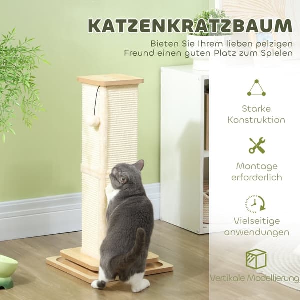 Rootz 3-in-1 raapimistolppa - Kissan leikkikisko - Interaktiivinen leikkipallo - Sisalilla päällystetty pylväs - MDF-jalusta - 34L x 34W x 67K cm