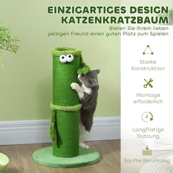 Rootz Cat Scratching Post - Kitty Scratcher - Feline Tree - Sisal Rope - Interaktivt legetøj - 39,5 cm x 63 cm - Grøn - Spånplade og polyester