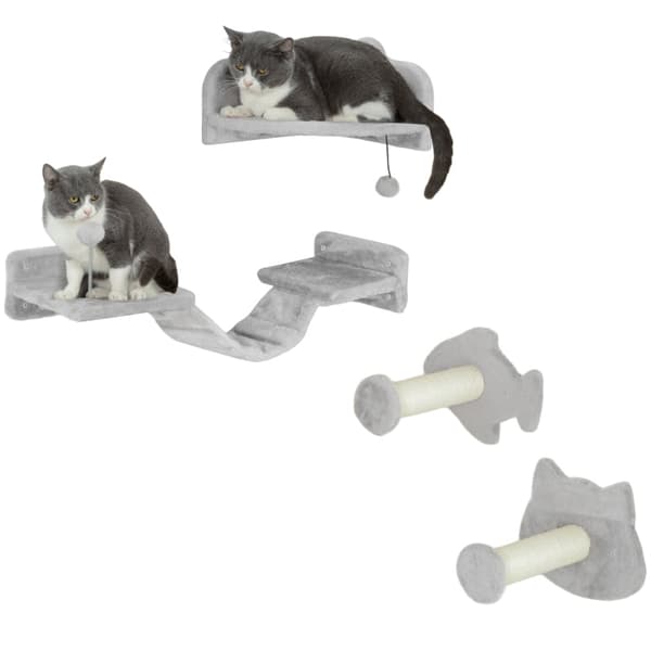 Rootz Cat -kiipeilyseinäsetti - Kissaportaat - Kaksitasoinen - Kulmataso - Pehmopäällysteinen lastulevy - Tilaa säästävä - 90 cm x 26 cm x 12,5 cm