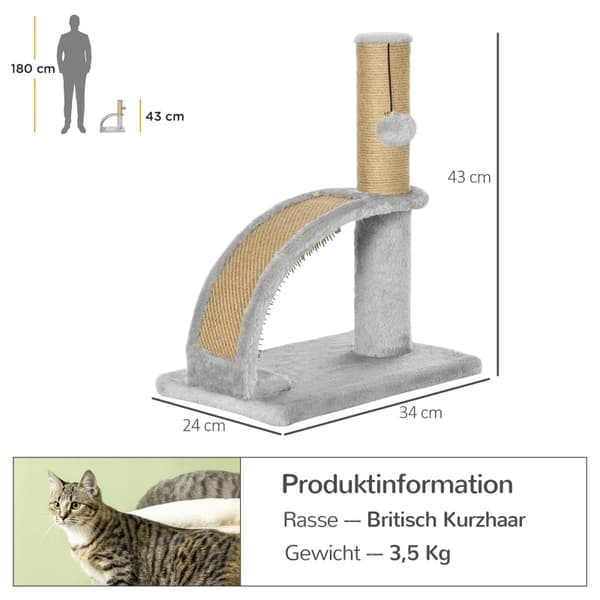 Rootz Cat Kradsestolpe - Kattetræstang - Kradsebræt - Jutestolpe - Møbelbeskytter - 34cm x 24cm x 43cm