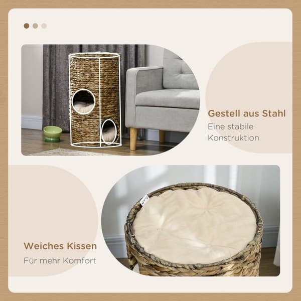 Rootz Cat Scratching Barrel - Cat Tower - Feline Hideout - Udsigtsplatform - Vandhyacint - 40 cm x 73 cm - Mørkebrun