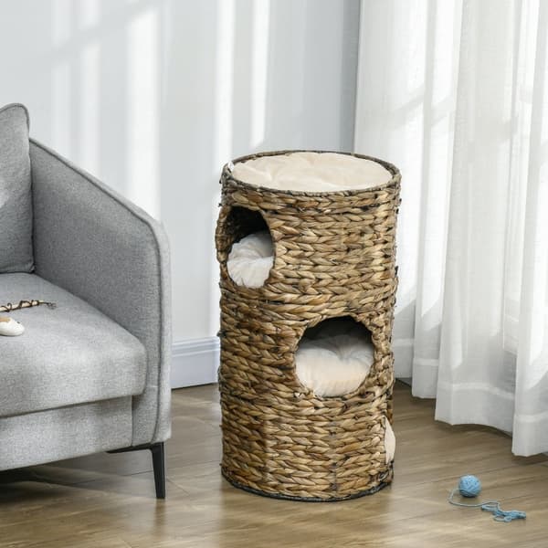 Rootz Cat Scratching Barrel - Cat Tower - Feline Hideout - Udsigtsplatform - Vandhyacint - 40 cm x 73 cm - Mørkebrun