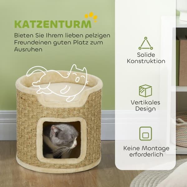 Rootz Cat Tower Barrel - Kradsestolpe - Kradsetræ - Spånplade - Sisal Rope - 38cm x 37cm - Khaki+Beige