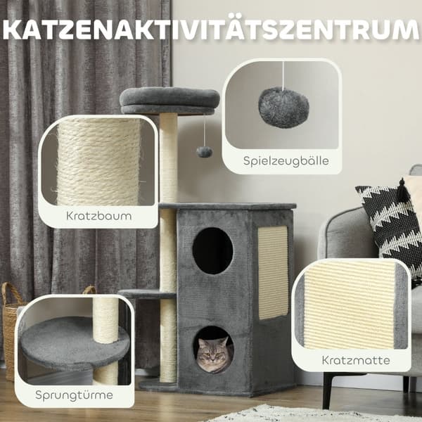 Rootz Cat Tree - Katteklatretræ - Legefulde kattemøbler - Sisal-kradsestolper - 55 cm x 34 cm x 111 cm