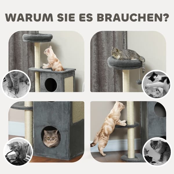 Rootz Cat Tree - Katteklatretræ - Legefulde kattemøbler - Sisal-kradsestolper - 55 cm x 34 cm x 111 cm
