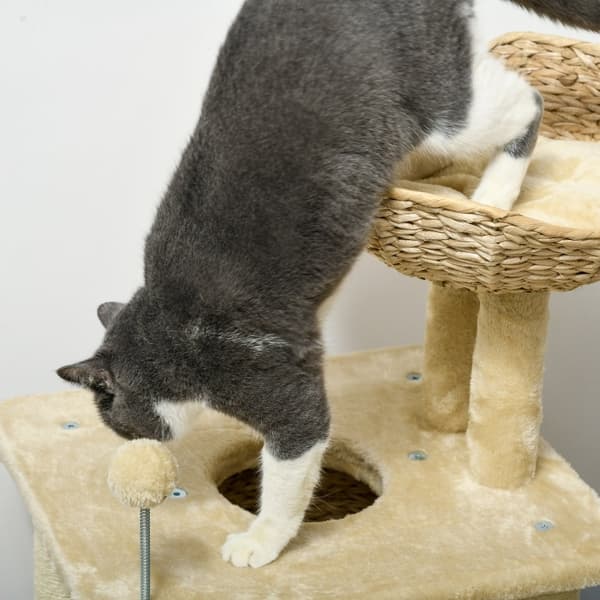 Rootz Cozy Chic Cat Tree - Elegant Feline Tower - Flettet Reed Coaching - Plysbelægninger - Kradsestolper - Sisal - 45cm x 40cm x 74cm