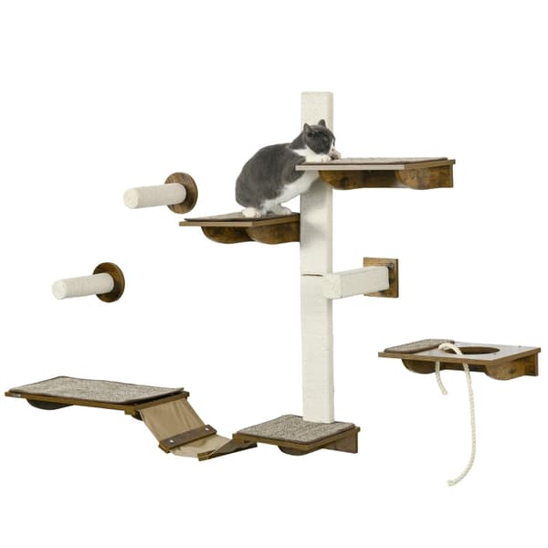 Rootz Cat Væghyldesæt - Klatrevæg - Katteplatforme - Sisal-ridseoverflader - Sikker støtte - 136 cm x 29 cm x 8,5 cm