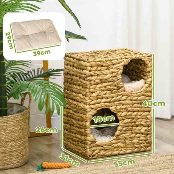 Rootz Cat Tower - Raaputuspylväs - Kolmikerroksinen kissan asunto - Pestävät tyynyt - Luonnonvesihyasintti - 40cm x 31cm x 55cm