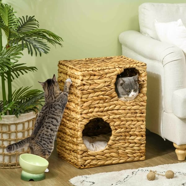Rootz Cat Tower - Raaputuspylväs - Kolmikerroksinen kissan asunto - Pestävät tyynyt - Luonnonvesihyasintti - 40cm x 31cm x 55cm