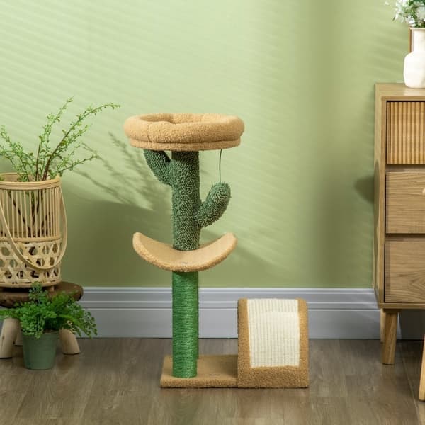 Rootz Cactus Design -kissapuu - Raaputustolppa - Kiipeävä kissapuu - Sisalilla päällystetyt tolpat - Lastulevypohja - Nalleveluuri - 40 cm x 35 cm x 7