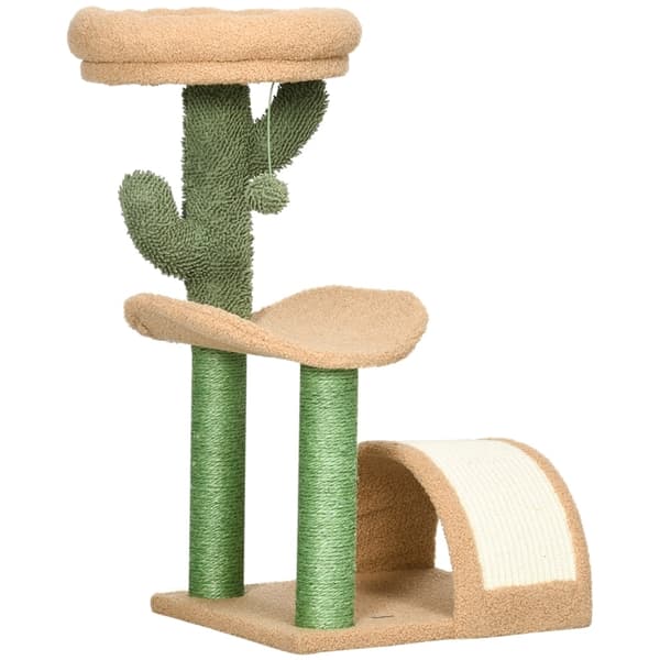 Rootz Cactus Design -kissapuu - Raaputustolppa - Kiipeävä kissapuu - Sisalilla päällystetyt tolpat - Lastulevypohja - Nalleveluuri - 40 cm x 35 cm x 7