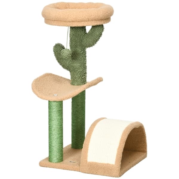 Rootz Cactus Design -kissapuu - Raaputustolppa - Kiipeävä kissapuu - Sisalilla päällystetyt tolpat - Lastulevypohja - Nalleveluuri - 40 cm x 35 cm x 7