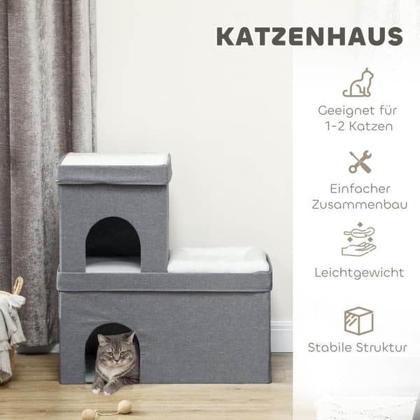 Rootz Cat House - Kissan luolasänky - Kodikas kissan asunto - Pehmeä tyyny - Kaksi huoneistoa - 74 cm x 37,5 cm x 78,5 cm