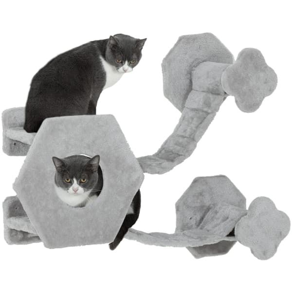 Rootz Cat Klatrevæg - Cat Paradise - Vægmonteret kattetræ - Pladsbesparende - Blødt plys - Spånpladekonstruktion - Lysegrå - 154cm x 30cm x 38cm