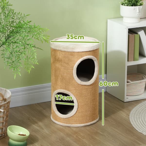 Rootz Cat Tower -tynnyri - Monitasoinen kissan toimintakeskus - Raapimistolpat - Pehmoiset pehmustetut kulmat - Sisal-ulkopuoli - Ruskea ja beige - 35
