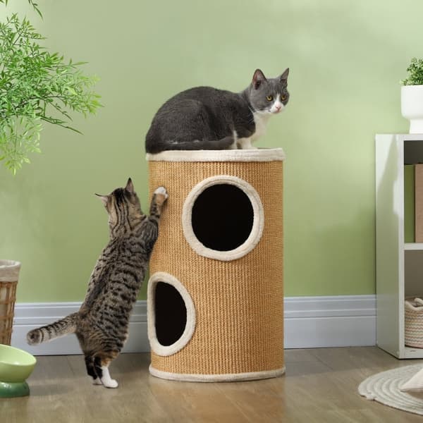 Rootz Cat Tower -tynnyri - Monitasoinen kissan toimintakeskus - Raapimistolpat - Pehmoiset pehmustetut kulmat - Sisal-ulkopuoli - Ruskea ja beige - 35