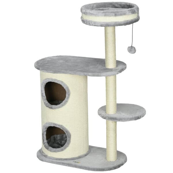 Rootz Cat Klatretræ - Kradsestolpe - Cat Tree Tower - Cat Activity Center - Plys - Sisal Reb - Underholdning - 59cm x 35cm x 100cm
