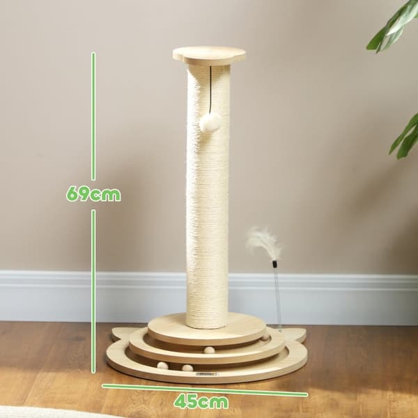 Rootz Cat Scratching Post Indoor - Cat Tree Play Set - Sisal Scratcher - Tvåstegs roterande spel - Robust MDF-konstruktion - 45cm x 45cm x 69cm