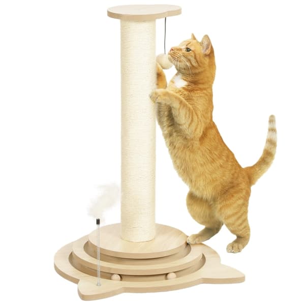 Rootz Cat Scratching Post Indoor - Cat Tree Play Set - Sisal Scratcher - Tvåstegs roterande spel - Robust MDF-konstruktion - 45cm x 45cm x 69cm
