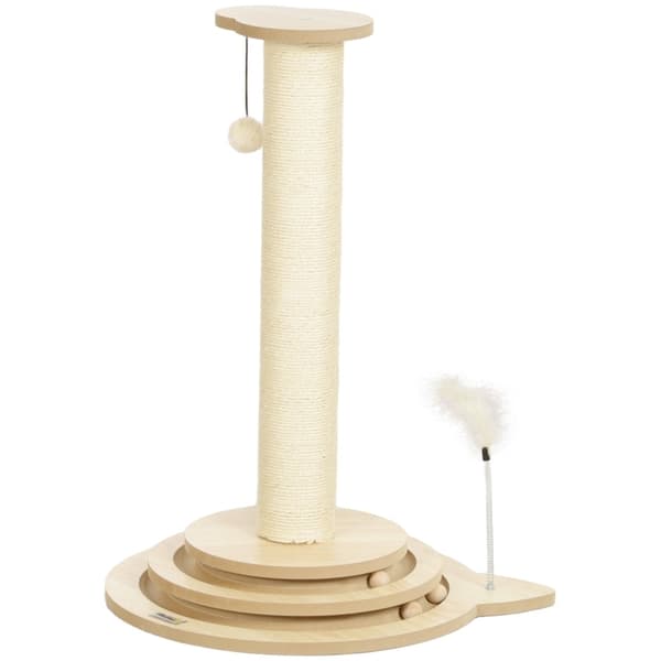 Rootz Cat-kradsestolpe indendørs - Kattetræ-legesæt - Sisal-skrabe - To-trins roterende spil - Robust MDF-konstruktion - 45 cm x 45 cm x 69 cm