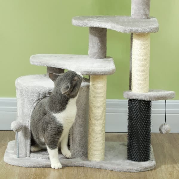 Rootz Cat Tree Activity Center - Kattelejlighed - Kradsestolpe - Legebolde - Plys Hyggeseng - Spånplade - Sisal - 60 cm x 39 cm x 87 cm