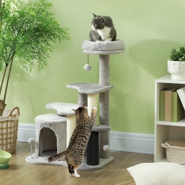 Rootz Cat Tree Activity Center - Kattelejlighed - Kradsestolpe - Legebolde - Plys Hyggeseng - Spånplade - Sisal - 60 cm x 39 cm x 87 cm