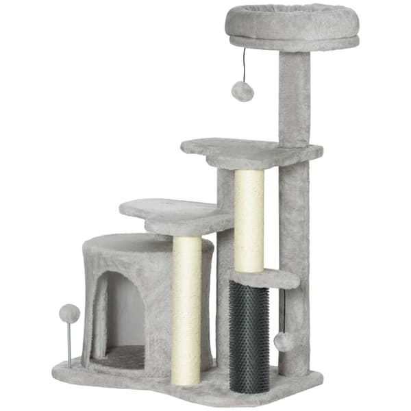 Rootz Cat Tree Activity Center - Kattelejlighed - Kradsestolpe - Legebolde - Plys Hyggeseng - Spånplade - Sisal - 60 cm x 39 cm x 87 cm