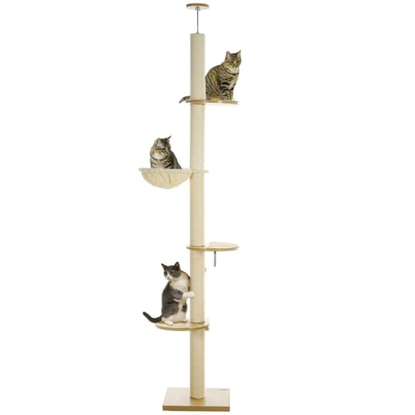 Rootzin lattiasta kattoon ulottuva kissapuu - Cat Tower - Raaputustolppa - Säädettävä korkeus - Puumateriaali - 40cm x 40cm x 230-250cm