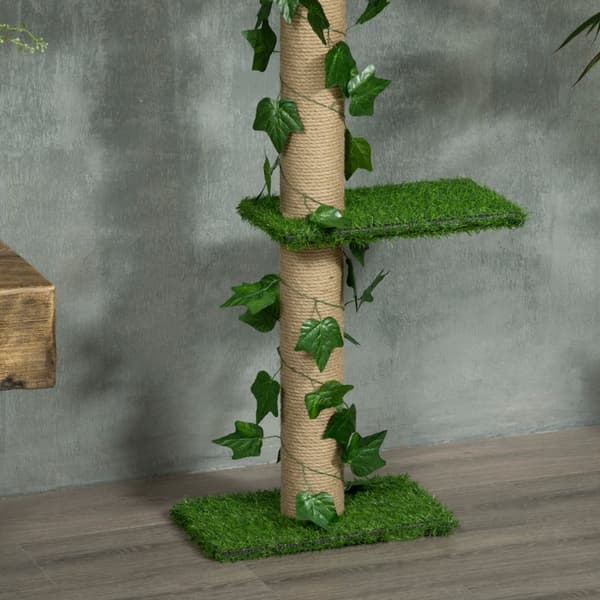 Rootzin lattiasta kattoon ulottuva kissapuu - Korkeussäädettävä raapimistolppa - Keinotekoiset lehdet - Lastulevy - 37 cm x 21 cm x 202-242 cm