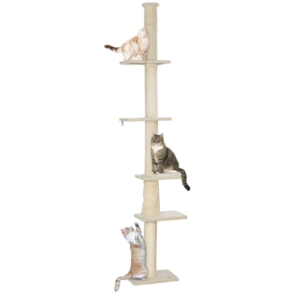 Rootz gulv til loft kattetræ - Justerbar kattekradsestolpe - Udtrækkelig højde - 5 hyggelige gulve - Stabil base - Kattemøbler - 42,5 cm x 26,5 cm x 2