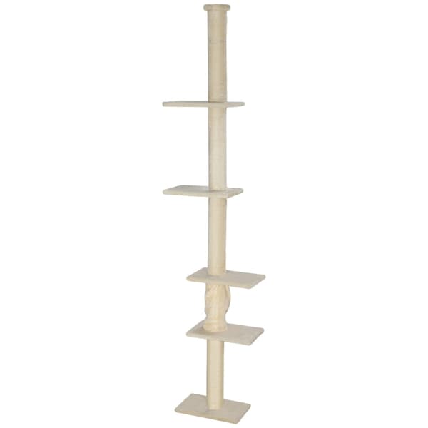Rootz gulv til loft kattetræ - Justerbar kattekradsestolpe - Udtrækkelig højde - 5 hyggelige gulve - Stabil base - Kattemøbler - 42,5 cm x 26,5 cm x 2