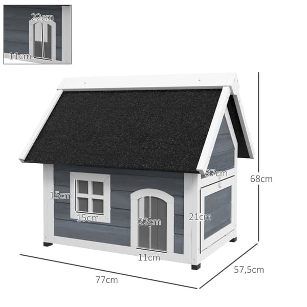 Rootz Outdoor Cat House - Hyggeligt husly - Pet Cave - Tredørs design - Vejrbestandigt - Grantræ - 77 cm x 57,5 ​​cm x 68 cm