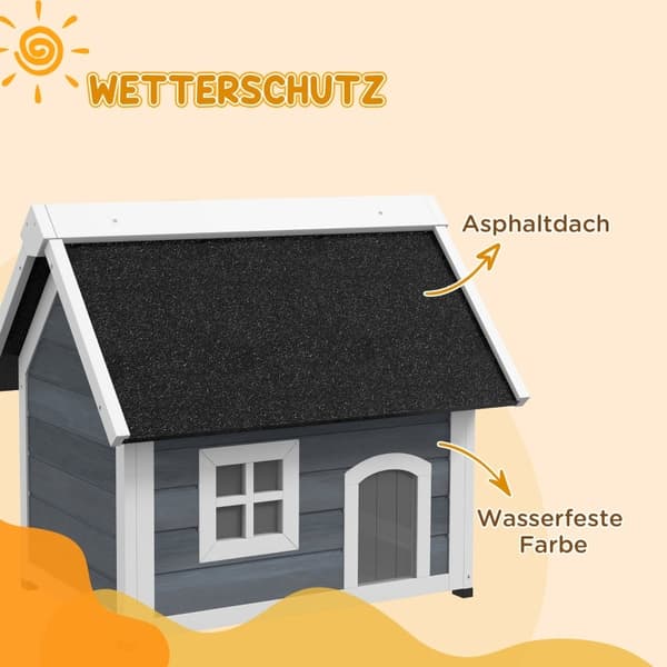 Rootz Outdoor Cat House - Hyggeligt husly - Pet Cave - Tredørs design - Vejrbestandigt - Grantræ - 77 cm x 57,5 ​​cm x 68 cm
