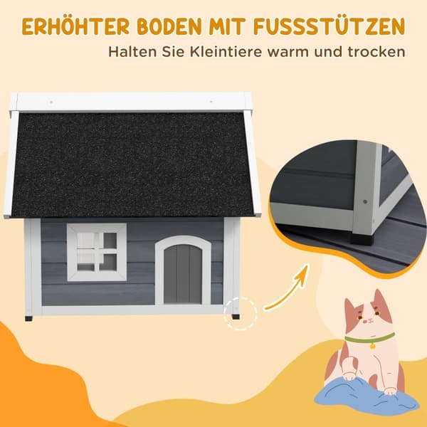 Rootz Outdoor Cat House - Hyggeligt husly - Pet Cave - Tredørs design - Vejrbestandigt - Grantræ - 77 cm x 57,5 ​​cm x 68 cm