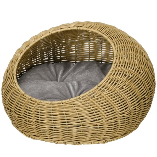 Rootz Rattan Cat House - Kattekurv - Hyggelig katteseng - Vaskbar pude - PE Rattan - 50 cm x 31 cm - Stilfuldt design