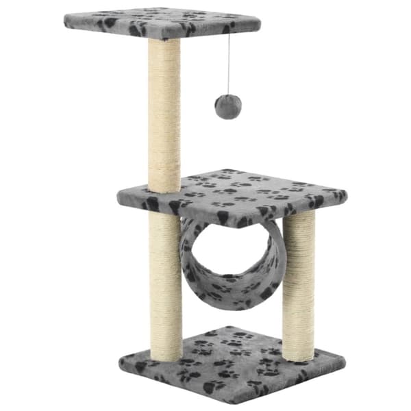 Klösträd med klöspelare i sisal 65 cm tassavtryck grå