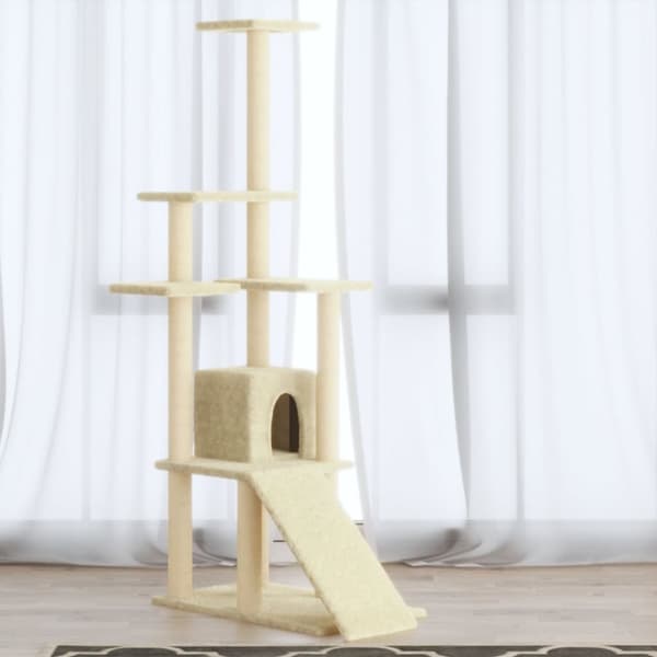 Klösträd med klöspelare i sisal gräddvit 155 cm