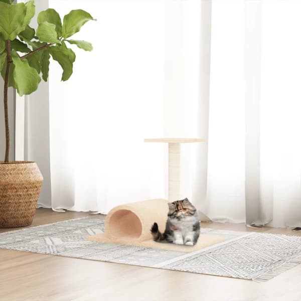 Klöspelare för katt med tunnel gräddvit 60x34,5x50 cm